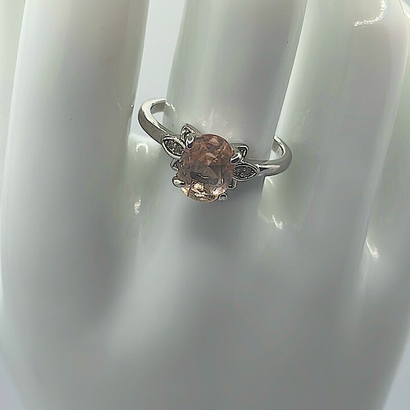Size 9• Lab Created Peach Quartz•Rhodium Plated•Bomb Party - Picture 1 of 10